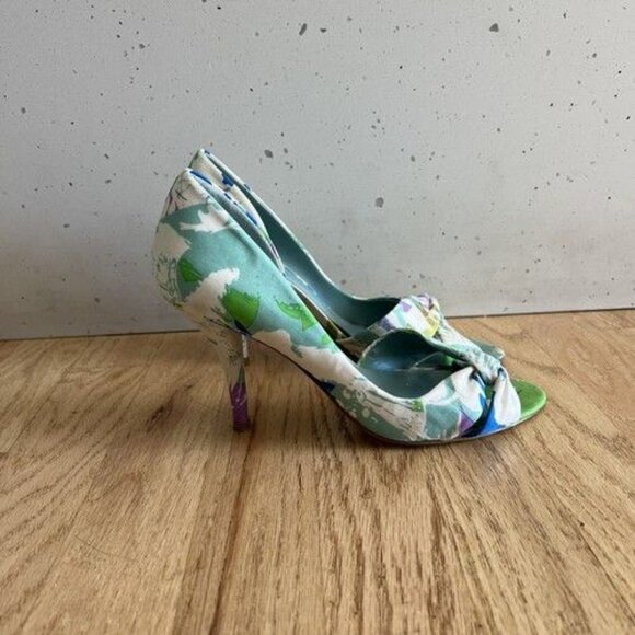 Nine West Floral Print Heeled Sandal Twist Front Women's Shoes Size 7.5M Green - Picture 3 of 8